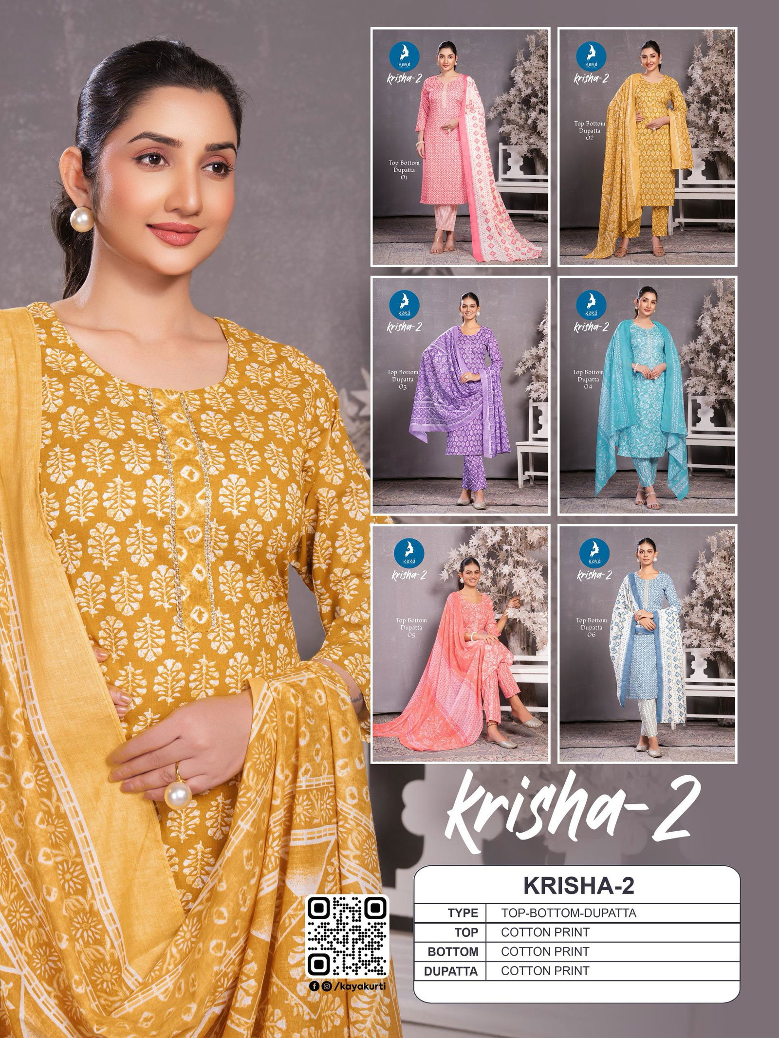 Krisha 2 By Kaya Cotton Printed Online Kurti With Bottom Dupatta Wholesale